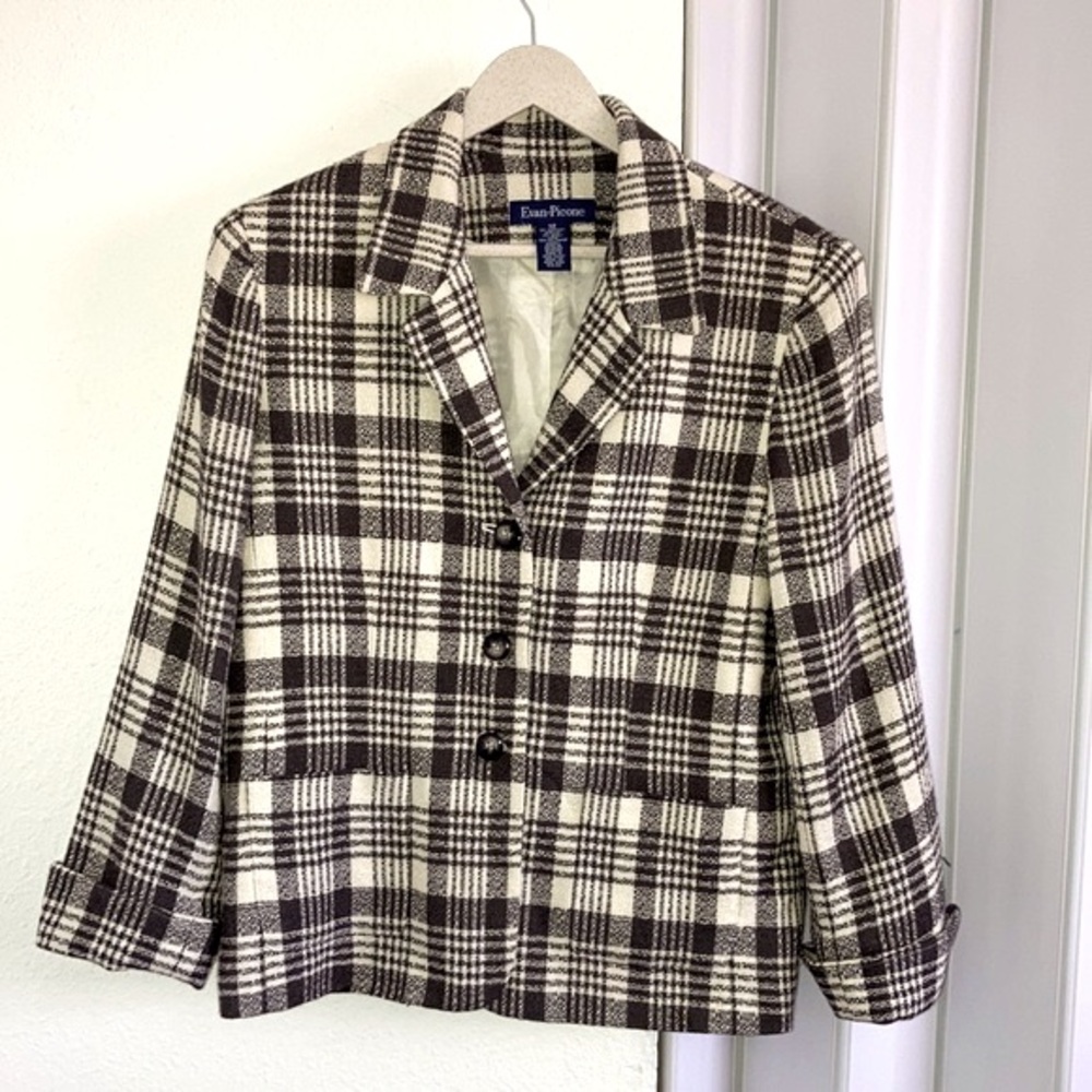 Evan-Picone Wool Blend Plaid Blazer 12